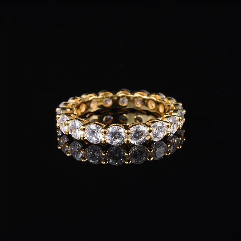 Prabanga 925 Sterlingas SIDABRO NUSTATYMAS NUTIESTI VISĄ AMŽINYBĘ JUOSTA SUŽADĖTUVIŲ, VESTUVIŲ Žiedai moterims DIAMOND 18K yellow gold Jewelry