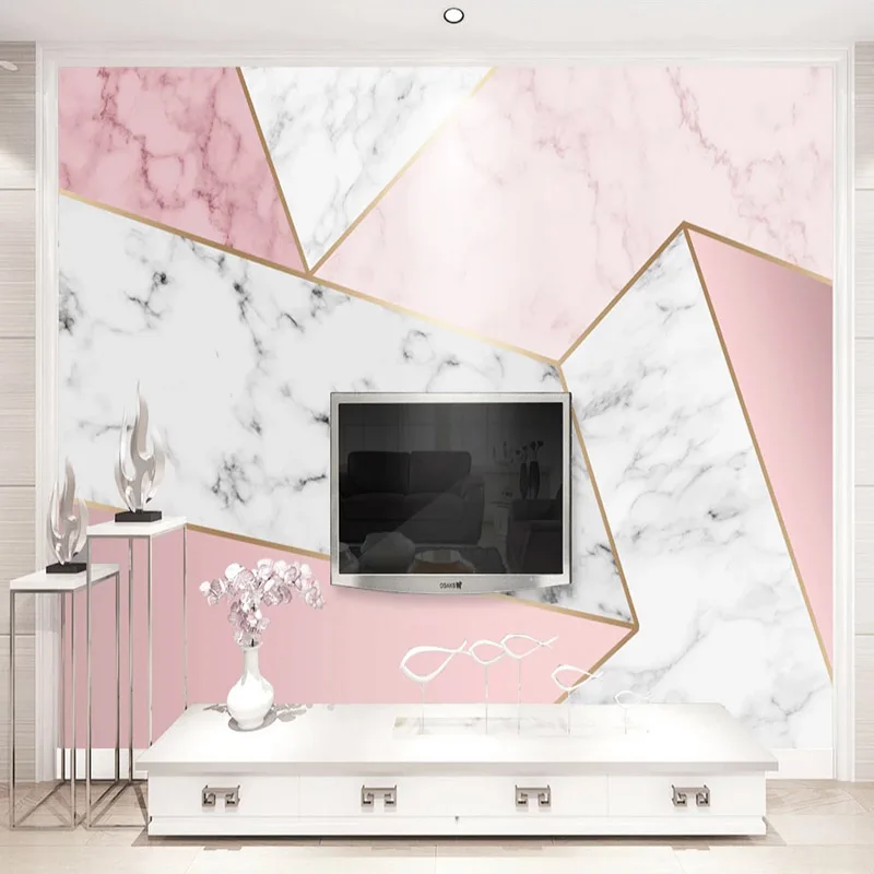 Lipnios Tapetai Šiuolaikinės Paprasta Abstrakčių Geometrinių Marble Pink Foto Sienų Freskomis Gyvenimo Kambario, Miegamasis Vandeniui 3D Lipdukas