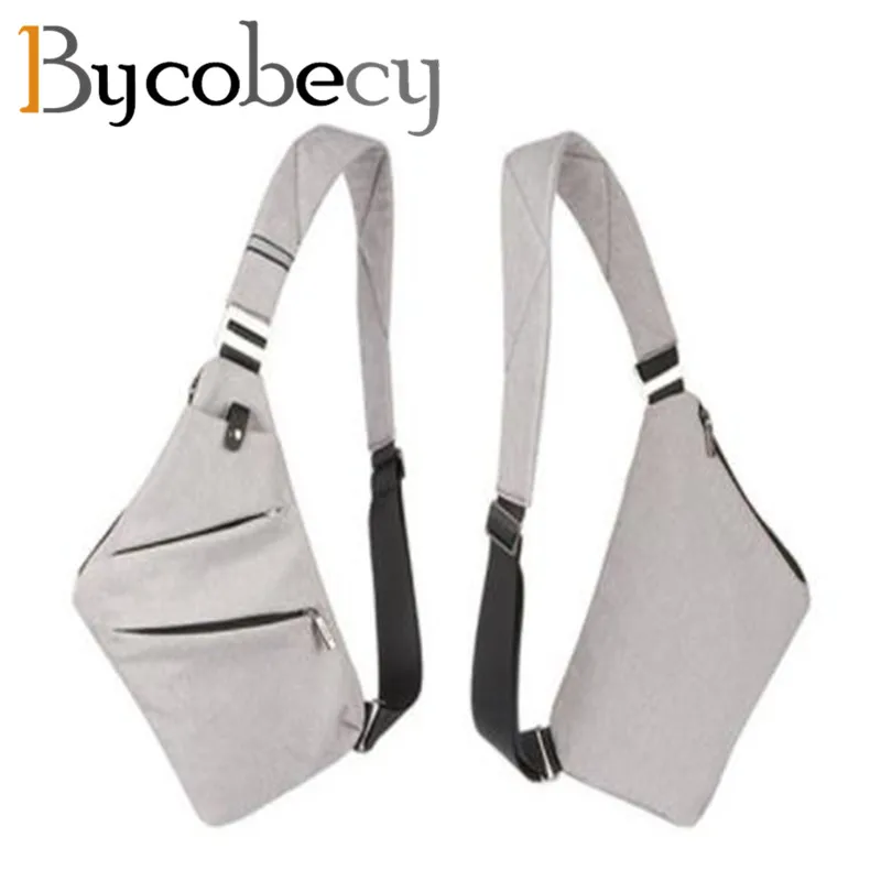 BYCOBECY Mados USB Įkrovimo Atsitiktinis Vyrų Krūtinės Pack Drobės Crossbody Krepšiai Vyrų Peties Rankinę Kelionės Kryžius Body Bag Chestba