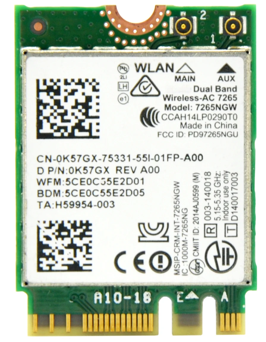 802.11 AC Dual Band 867Mbps AC7265 M2 NGFF Mini WiFi Korta Intel 7265NGW Wireless-AC dovanų dėžutės 7265 + 