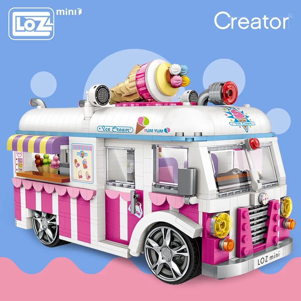 LOZ Mini Blokų, Statybinių Plytų įrangos pardavimas, biuro įrangos Ice Cream Van Rožinė Automobilių Tortas Autobusų Modelio Švietimo Asamblėjos Vaikams, Žaislų, Dovanų Kūrėjas 1112
