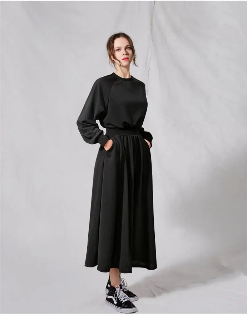 Naujų 2020 m. Rudens Žiemos Moterų Suknelės, Sutankinti Aukštos Elastinga Juosmens Ilgai Minimalistinio Kišenės Šilta Suknelė Juosmens-kontroliuojamas-line Suknelė