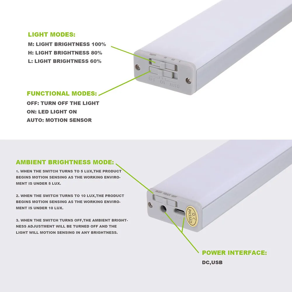 USB Įkrovimo 68 Led šviesos srautą galima reguliuoti Pagal Kabineto Šviesos PIR Judesio Jutiklis Spinta Naktį Lempa Bendrabutyje Virtuvės, Miegamojo Apšvietimas