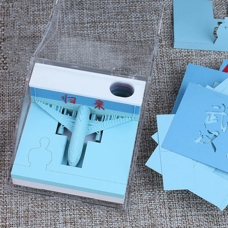 Aukštos Kokybės 3D Notepad Individualizuotos Dizainas Originalus Uhanas Miesto Lėktuvo Formos 3D Lipni Memo Blokuoti Pastaba Pad Su Suvynioti Dovanų Dėžutėje