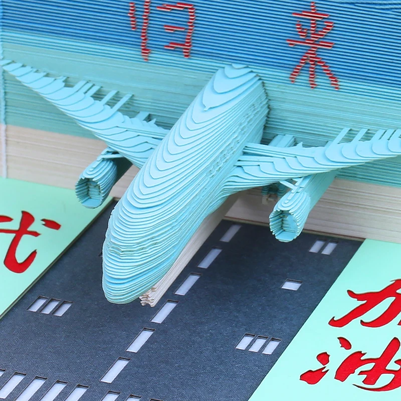 Aukštos Kokybės 3D Notepad Individualizuotos Dizainas Originalus Uhanas Miesto Lėktuvo Formos 3D Lipni Memo Blokuoti Pastaba Pad Su Suvynioti Dovanų Dėžutėje