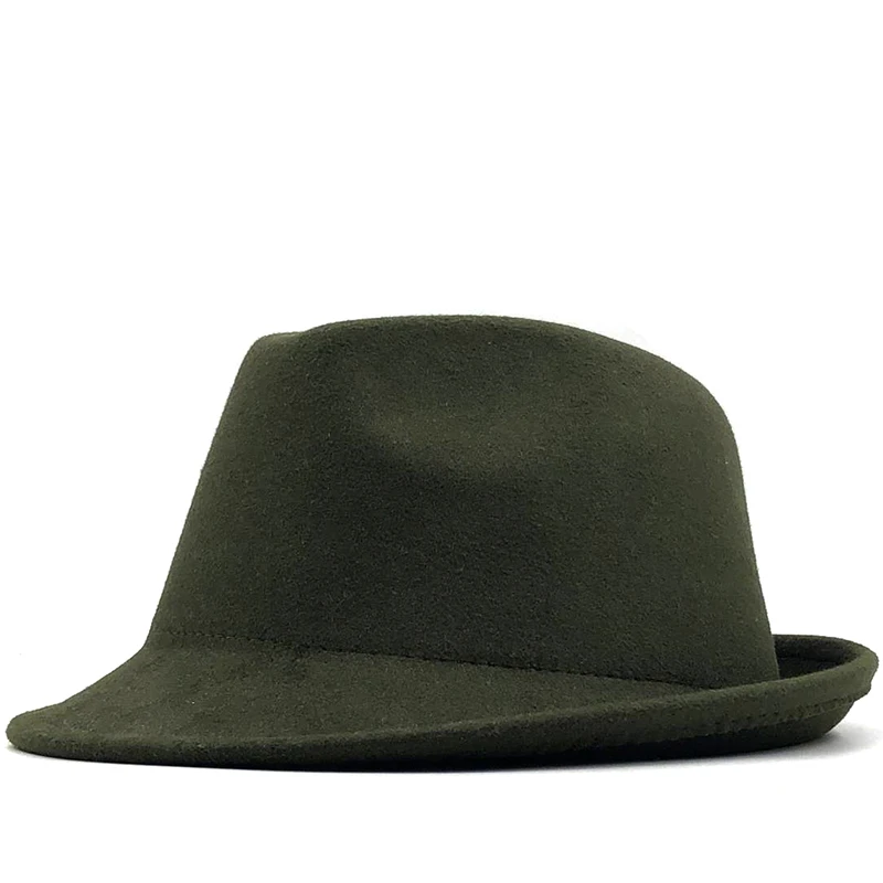 Paprastas žalios Vilnos veltinio Kepurę Kaubojus Džiazo Bžūp Tendencija Trilby Fedoras skrybėlę Panama kepurė chapeau grupė Vyrų Moterų 56-58CM