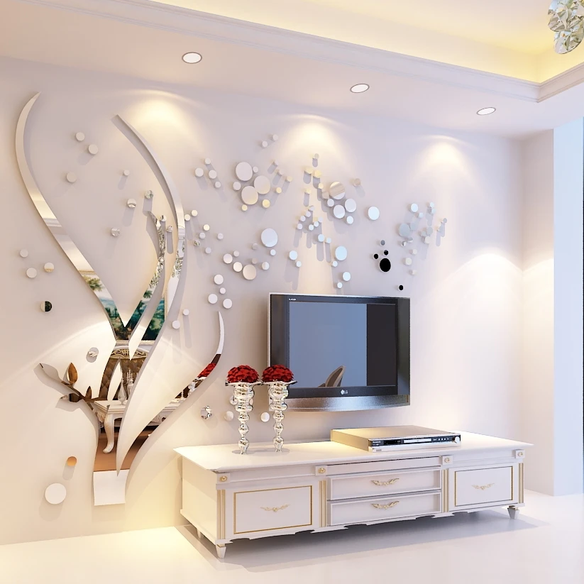 Šiuolaikinės Medžio Veidrodis Kristalų Akrilo Sienų Lipdukai Gyvenamasis Kambarys su Sofa-lova, TV Foną 