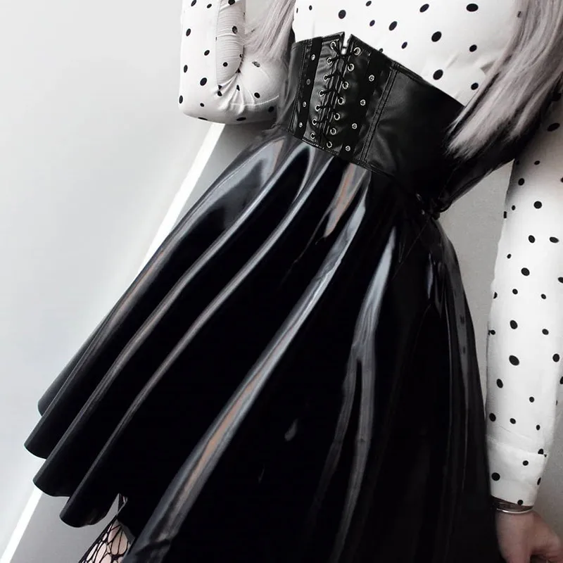 Moterų Gothic Punk Sijonai Žiemos Vintage Black Tvarstis Odos Sijonai Mados Slim Klostuotas Mini Sijonai Mados Drabužių 2020 m.