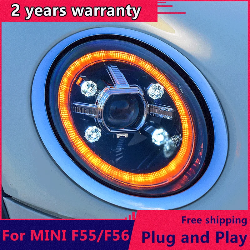 Automobilių Stiliaus Mini F55 F56-2019 cooper žibintai Už F55 F56 VISI LED žibintas Angel eye led DRL priekiniai šviesos Bi-led Objektyvas