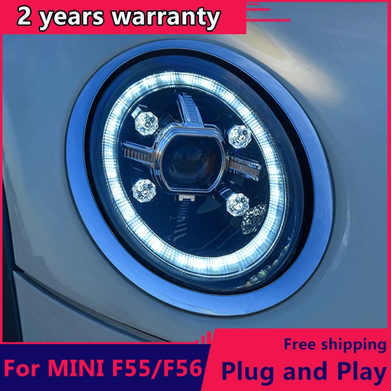 Automobilių Stiliaus Mini F55 F56-2019 cooper žibintai Už F55 F56 VISI LED žibintas Angel eye led DRL priekiniai šviesos Bi-led Objektyvas