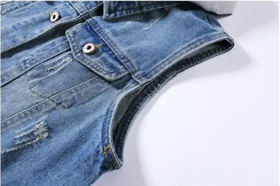 Vasaros moterų džinsinio audinio liemenė 2020 nauja liemenė be rankovių Slim džinsinio audinio liemenė su gobtuvu, Moterų švarkas