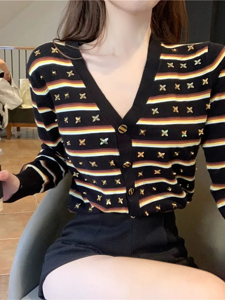 Rudens pradžioje 2020 Naujas V-kaklo Derliaus Elegent ilgomis Rankovėmis Megzti Megztinis Moterų Dizaineris Prabanga Megztinis Street Wear