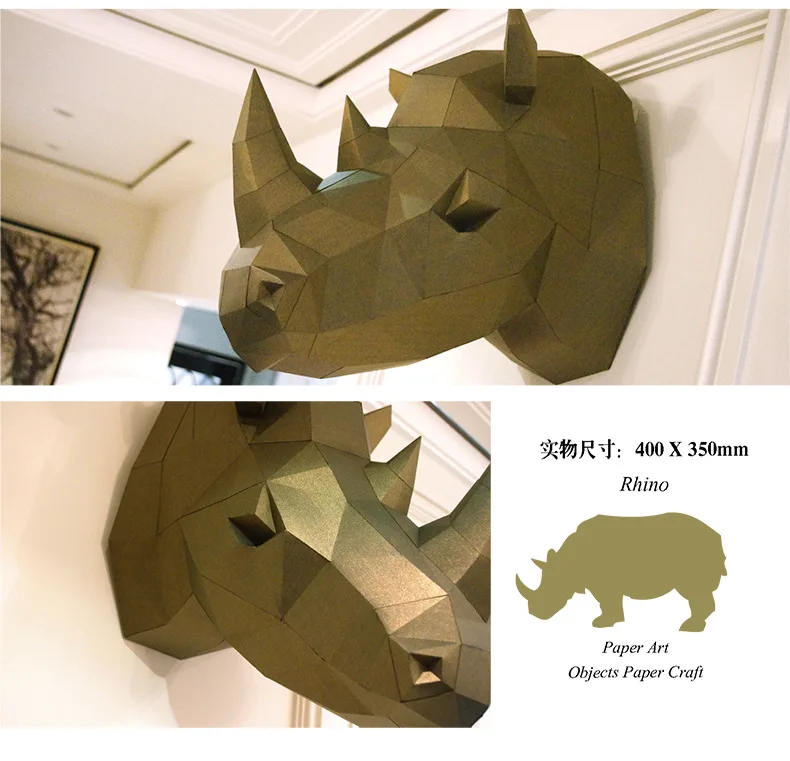 3D Popieriniai Raganosio Rhino Galvos papercraft gyvūnų namų dekoro, sienų apdaila Galvosūkiai Švietimo 