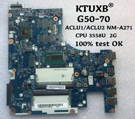 ACLU1 / ACLU2 NM-A271 plokštė Lenovo G50-70 nešiojamojo kompiuterio pagrindinė plokštė CPU Pentium 3558U 2G grafika kortelės DDR3 bandymo darbai