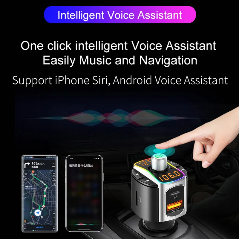 VR robotas Automobilių FM Siųstuvas Bluetooth 5.0 MP3 Garso Grotuvas QC3.0+PD Greito Įkrovimo Belaidė laisvų Rankų Automobilinis Rinkinys su LED Apšvietimu