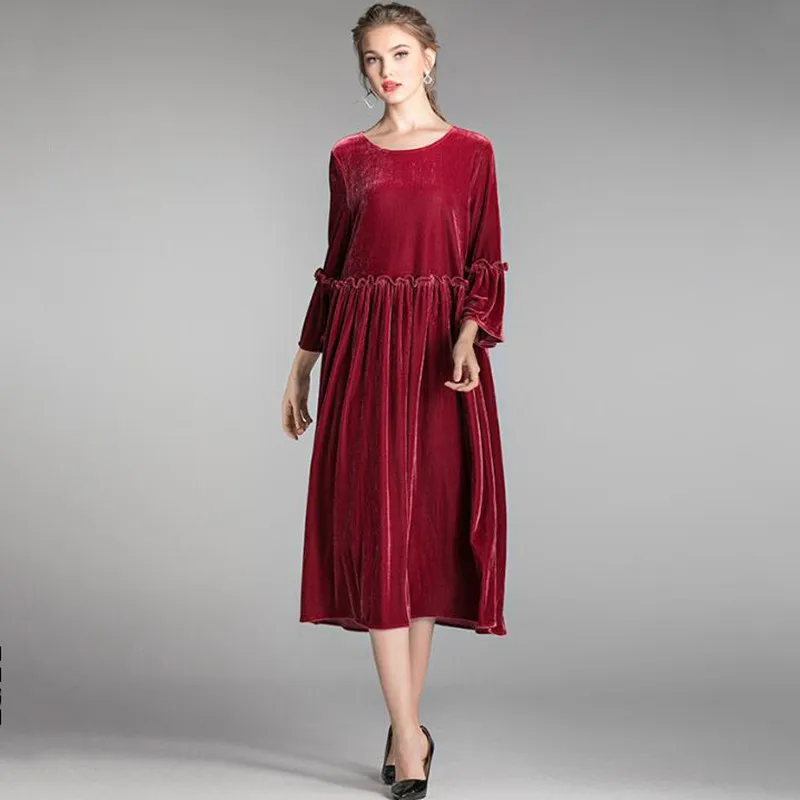 Pavasarį ir Rudenį moterys ilgomis rankovėmis elegantiška vintage veliūras suknelė,plius dydis aksomo šalis suknelė 5XL 6XL 7XL Vestidos