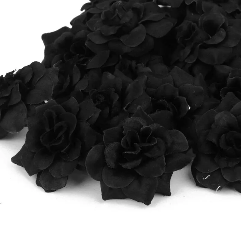 WSFS Karšto 50 vnt Šilko Rožės Dirbtinis Vestuves, Klipai, Vestuvių Papuošimas, Gėlių Galvos (juoda)