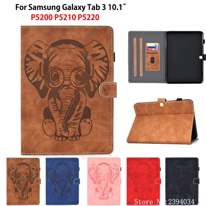 GT-P5200 Case For Samsung Galaxy Tab 3 10.1 P5200 P5220 P5210 Padengti Funda Dramblys Iškilumo PU odos Stovėti Shell 