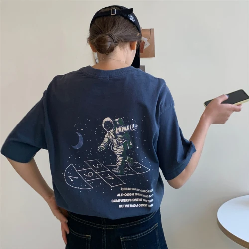 Vasaros Astronautas Atspausdintas Laiškas Atsitiktinis Prarasti Suderinti Pagrindines Mados Trumpas Rankovės O-kaklo Moterų Top Tees Moterų marškinėliai