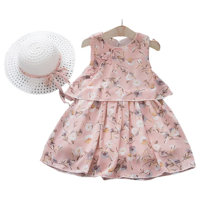 2019 vasaros mergaitės Kinų stiliaus rankovių gėlių šifono suknelės kūdikių vaikams mielas šalis suknelė drabužius