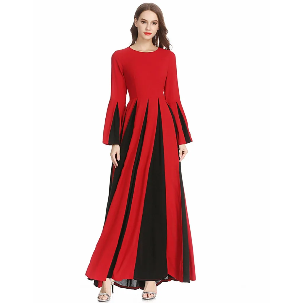 Karšto musulmonų suknelė moterims 2019 Moterų Susiuvimo Slim-line Plisuotos Suknelė Temperamentas Tunika Artimųjų Rytų Ramadanas Lady Suknelė