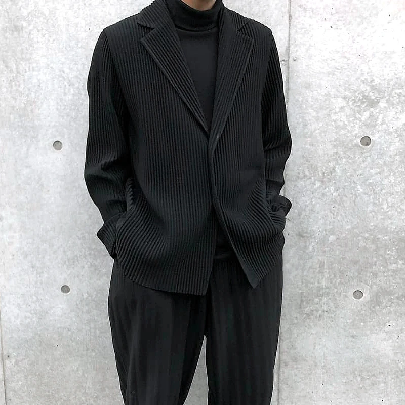 Miyake plisuotos vyrų kostiumas striukė basic apmušalas atsitiktinis Japonijos paprastas kostiumas mygtuką švarkas