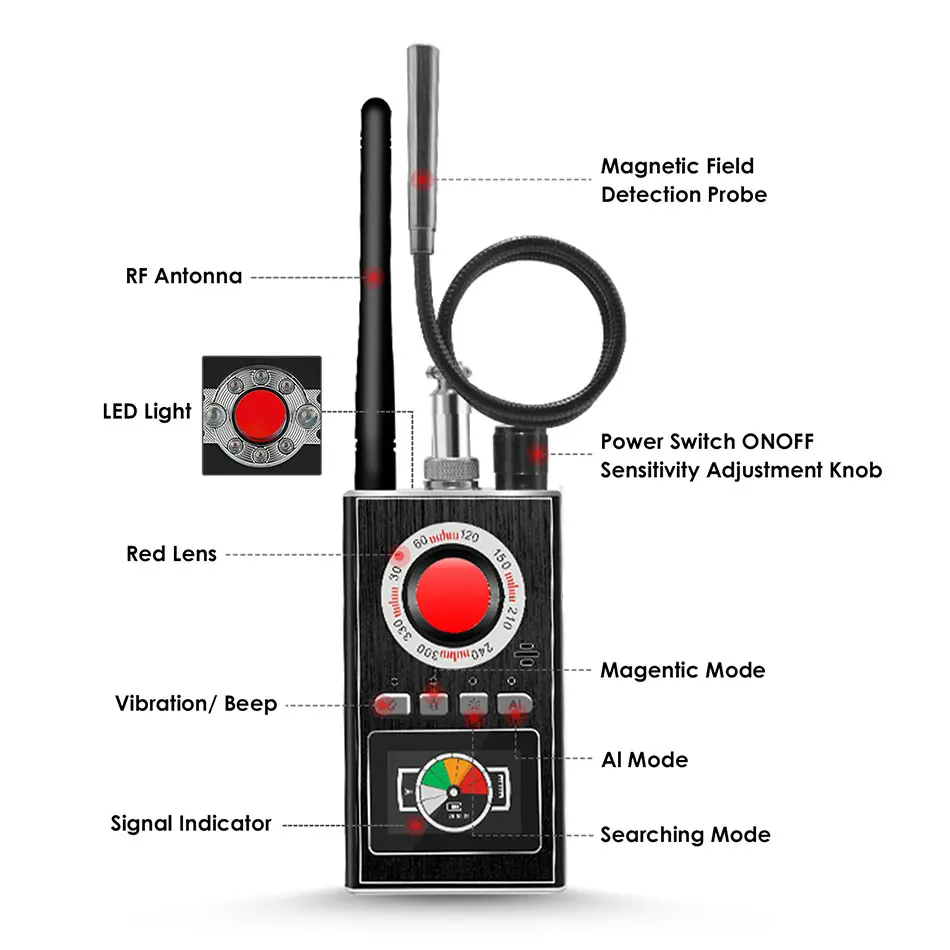 Naujausias K88 Anti-Spy Detektorius su Pažangios Aptikimo, vaizdo Kameros GSM Garso Klaidą Finder GPS Signalo Objektyvas RF Detektorius, Seklys