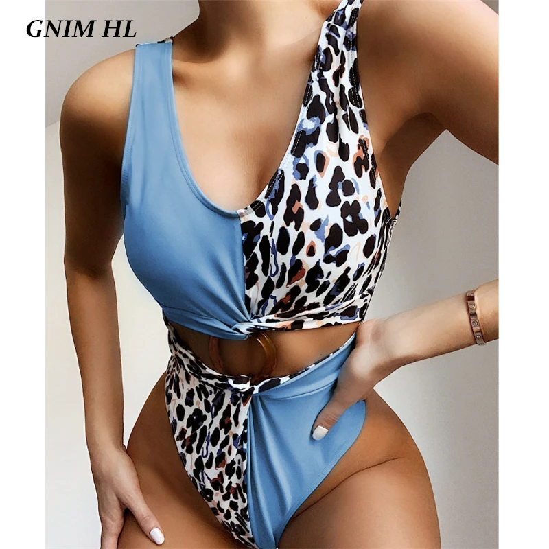 GNIM vientisi maudymosi Kostiumėliai, Bikini Moterims 2020 Leopard Susiuvimo Maudymosi Kostiumas Moterims Vasaros Paplūdimio Tuščiaviduriai Iš Brazilijos maudymosi kostiumėlį