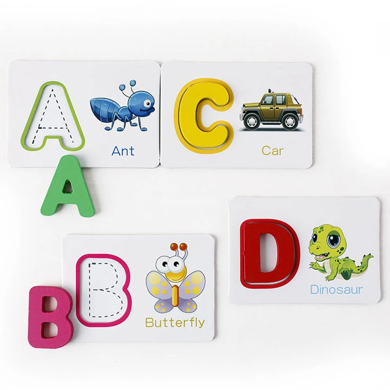 Kūdikių Ankstyvojo Ugdymo Kortelės anglų Abėcėlės Raidė Mokymosi Žaidimus, Medinės Žodžio Pažinimo Žaislai, Dėlionės Vaikams