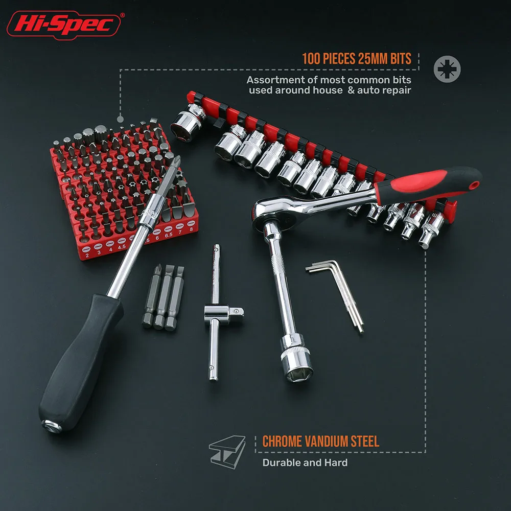 Hi-Spec 126pc Mechanika Automobilių HandTool Nustatyti Reketas Lizdas Raktu Rinkinys, skirtas Automobilių, Motociklų Remontas, Plastikinių įrankių Rinkinys Saugojimo Bylos