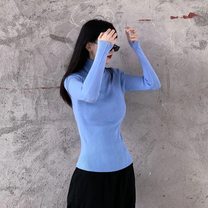 Merginos Rudenį Trikotažas Puloveris Korėjos Retro Stiliaus Plonas Golfo Stora Ilgomis Rankovėmis Žiemos Apačioje Marškinėliai Moteris Studentų Mada