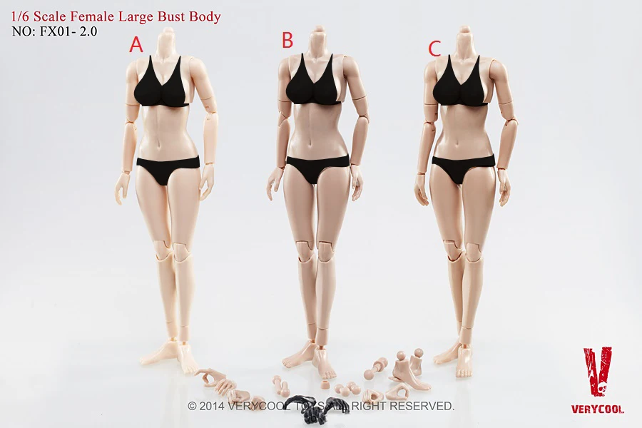 VERYCOOL FX01/FX02 1:6 Masto Moterų Kūno Atnaujinimo Versija 2.0 (Didelis & Vidutinio Krūtinė, 3 Spalvų)