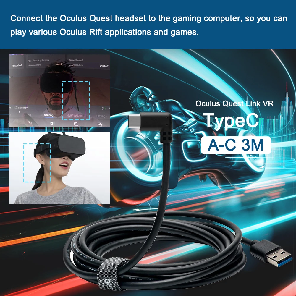5M/3M Didelės Spartos USB 3.1 C Tipo Duomenų Kabelis Oculus Quest Nuorodą VR Ausines Pratęsimo Nuorodą Greito Įkrovimo Kabelis, USB-A Tipo C