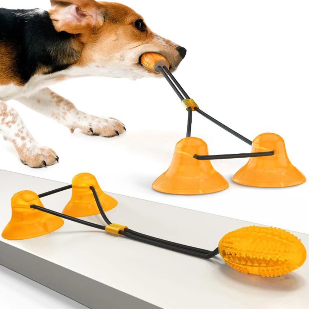 Naminių Šunų Žaislai Silikono Kramtomoji Kamuolys su dviem siurbtukas Valyti Dantis, Šunų dantų šepetėlį Žaislai Pet Interaktyvus Molinis Žaislo Kramtymas