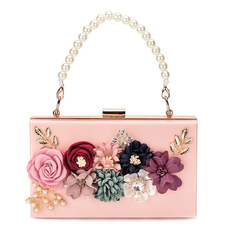 Moterų maišas gražus mažas maišelis pearl vertus, grandinės, pink gėlių storio grandinę akrilo pečių maišą factory outlet