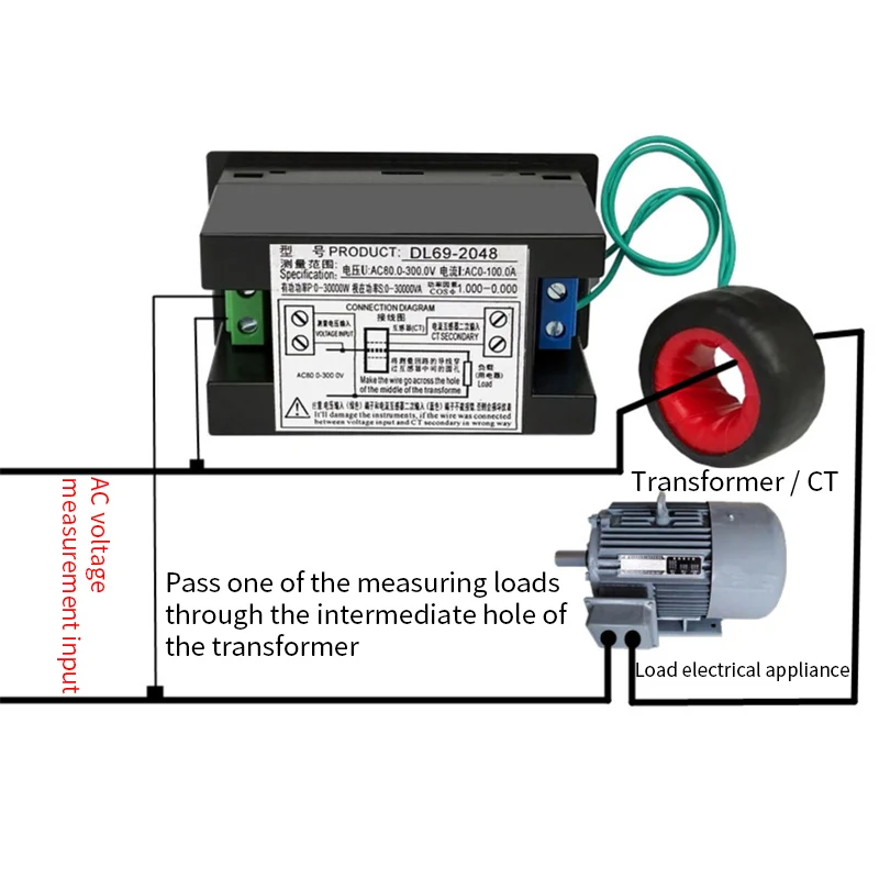 AC 80-300V 0-100A įtampos amp galios matuoklis monitorius su raudona led ekranas, amperas volt aktyvus matyti galia galios koeficientas CT