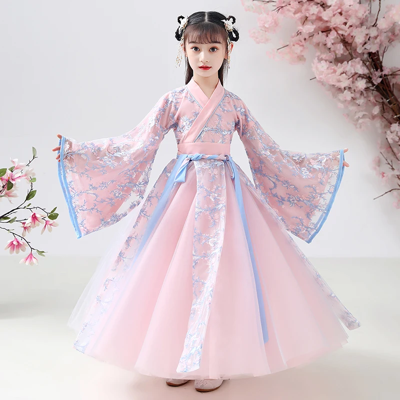 Kinijos Siuvinėti HanFu Princess Gimtadienio Šokis Atlikti Fotografijos Suknelė Vaikai Traditiona Vestuvių Gėlių Mergaitės Suknelė