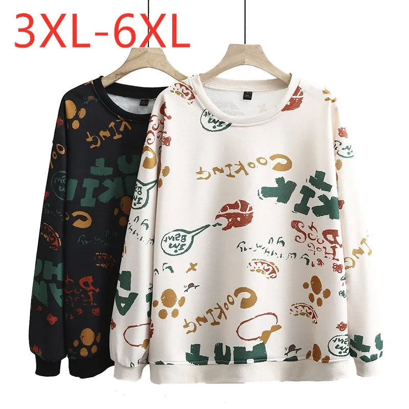 Naujas ponios rudens žiemos plius dydis viršūnes moterims, didelis megztinis ilgomis rankovėmis prarasti medvilnės storio print T-shirt 3XL 4XL 5XL 6XL