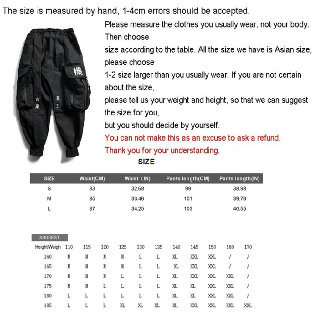 Multi Pocket Hip-Hop Kelnės Vyrams Juostelės Elastinga Juosmens Harajuku Streetwear Poilsiu Mens Kelnės Techwear Kelnės juoda