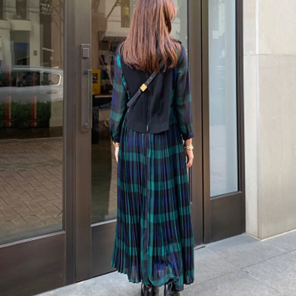 Korėjos Pledas Moterų Ilgos Suknelės Pavasarį, Rudenį 2021 Plisuotos Aukšto Juosmens Dienos Data Skraiste Femme Vestiods Maxi Suknelė Japonijos Mados