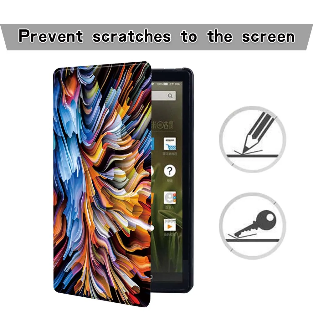 Akvarelė pu Odos Stovėti Padengti Atveju Amazon Fire 7/8 HD/HD 10 alexa tablet Anti-Dulkių apsauginį kiautą atveju