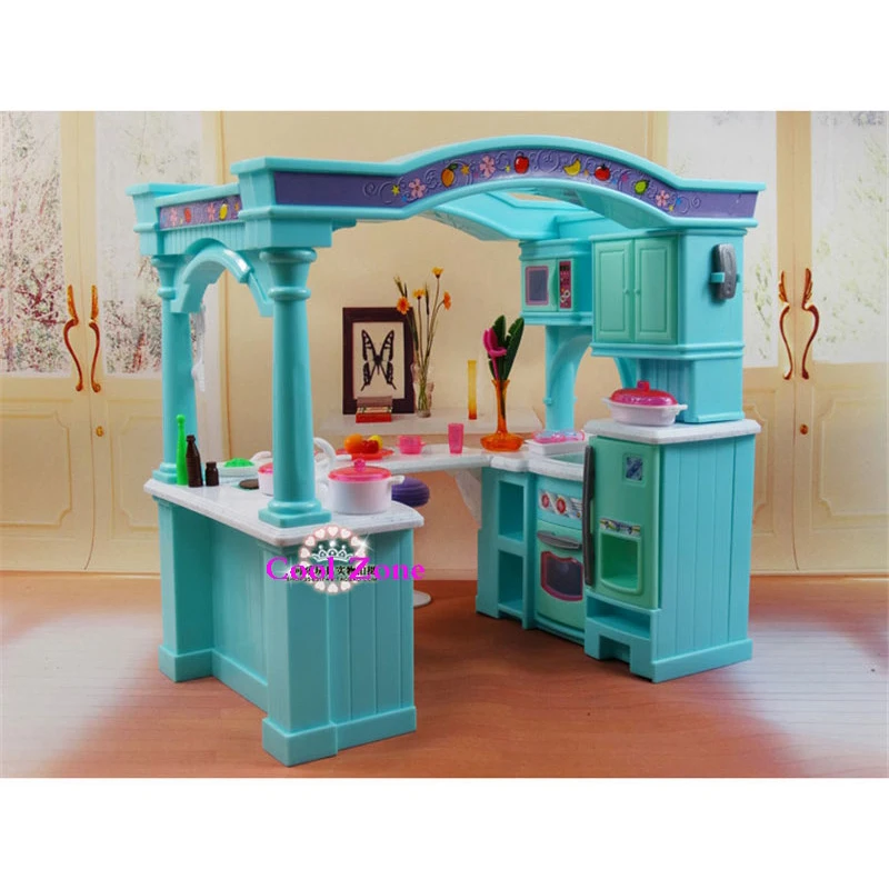Super Didelis Dydis Žalia Atidaryti Virtuvės Baldai Barbie Doll house Žaislas Priedai