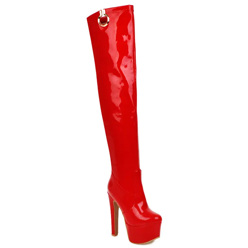 Lloprost ke moterų ponios itin aukšti kulniukai 15 cm, kulniukai platformos, plonas kojų šlaunų auliniai batai raudonos per kelius siekiantys batai batai 33-48