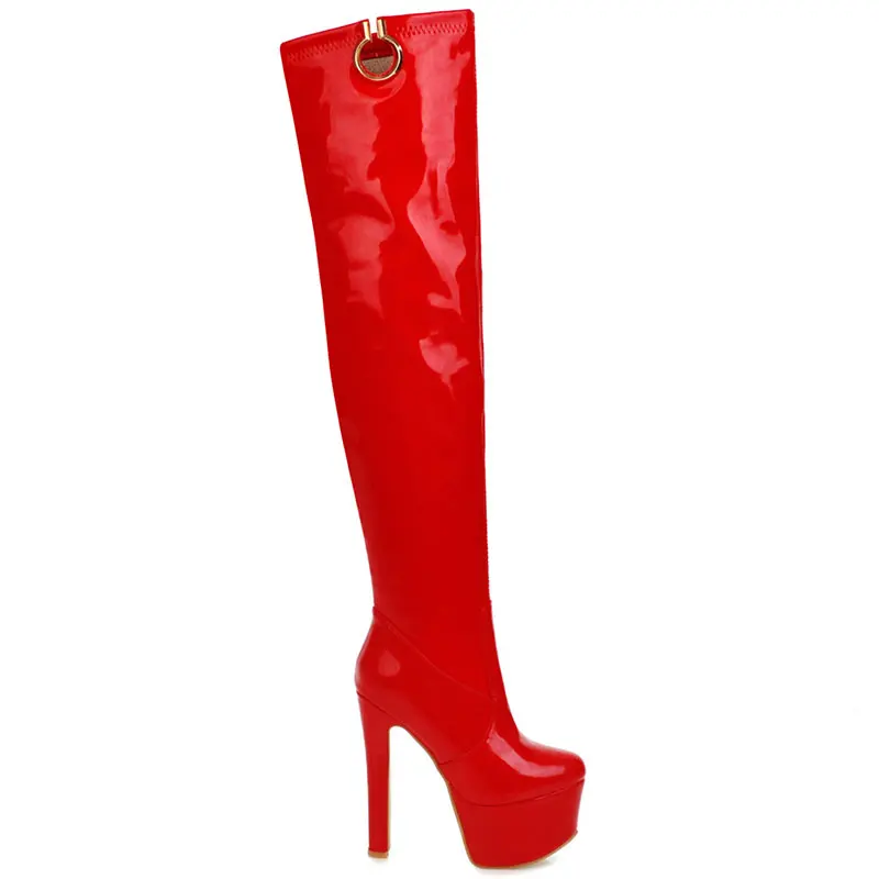 Lloprost ke moterų ponios itin aukšti kulniukai 15 cm, kulniukai platformos, plonas kojų šlaunų auliniai batai raudonos per kelius siekiantys batai batai 33-48