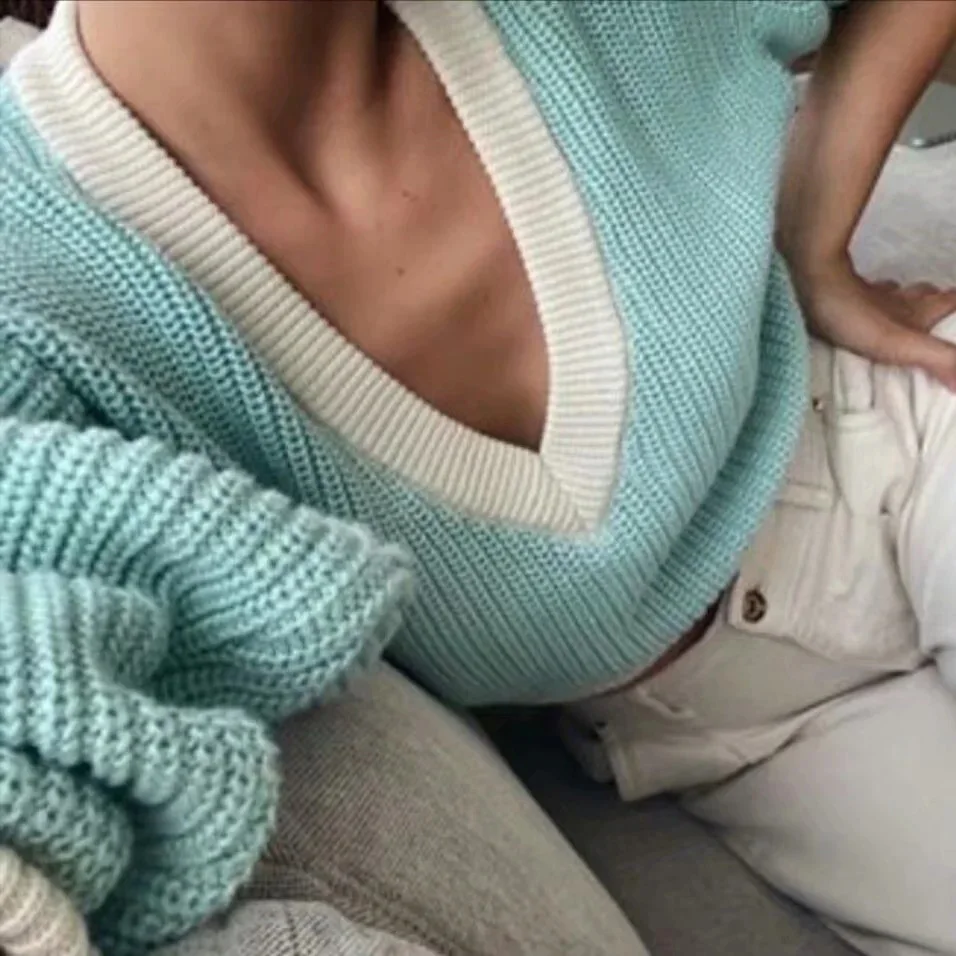 Megztiniai megztinis moterims 2020 ilgomis rankovėmis megztinis korėjos v-kaklo džemperis 