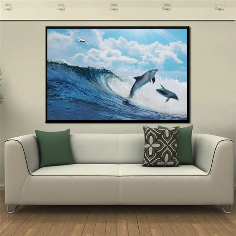 Moderni Marina Mielas Delfinų Naftos Tapyba ant Drobės, Plakatų ir grafikos Cuadros Sienos Menas Nuotraukas Kambarį