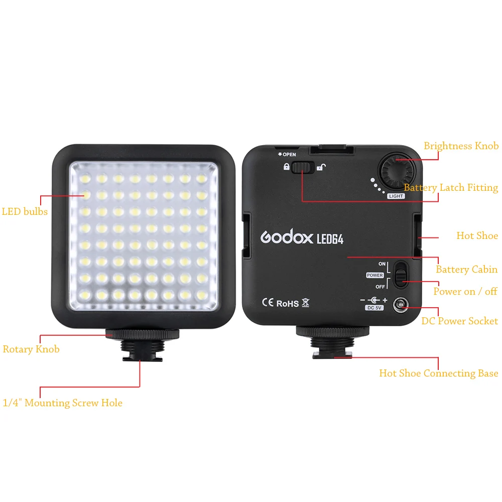 Godox LED64 Vaizdo Šviesos diodų (LED) Žibintai DSLR kamera Kamera mini DVR, kaip Užpildyti Šviesos Vestuvių Naujienas, Interviu Macro fotografija
