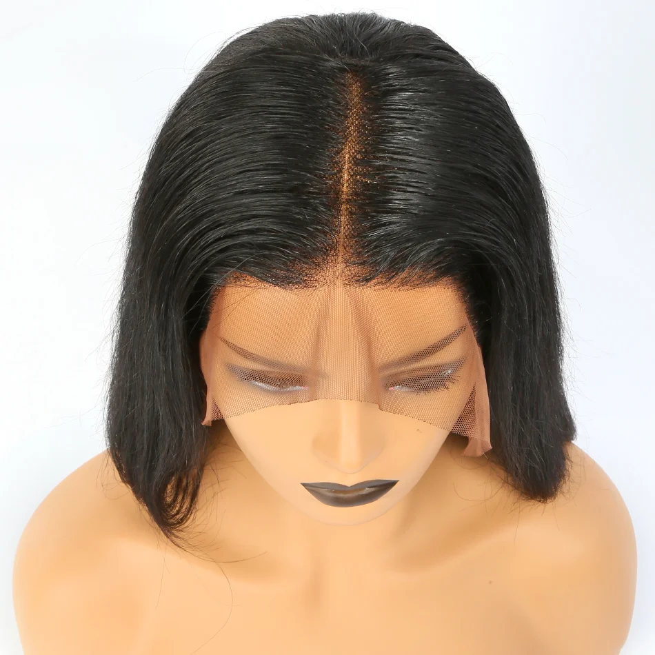 Tiesiai Trumpas Bob 13x4 Nėriniai Priekiniai Žmogaus Plaukų Perukai su natūralių spalvų Brazilijos Priekinės Perukas Juoda Moterys prieš nupeštos balinti
