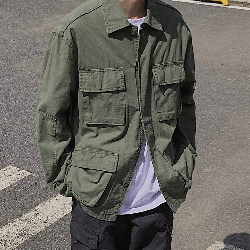 2019 Vyrų Japonija Stilius Derliaus Mados Atsitiktinis Palaidų Multi-kišenės, Krovinių Striukės Vyrų Streetwear Hip-Hop Kailio Viršutiniai drabužiai