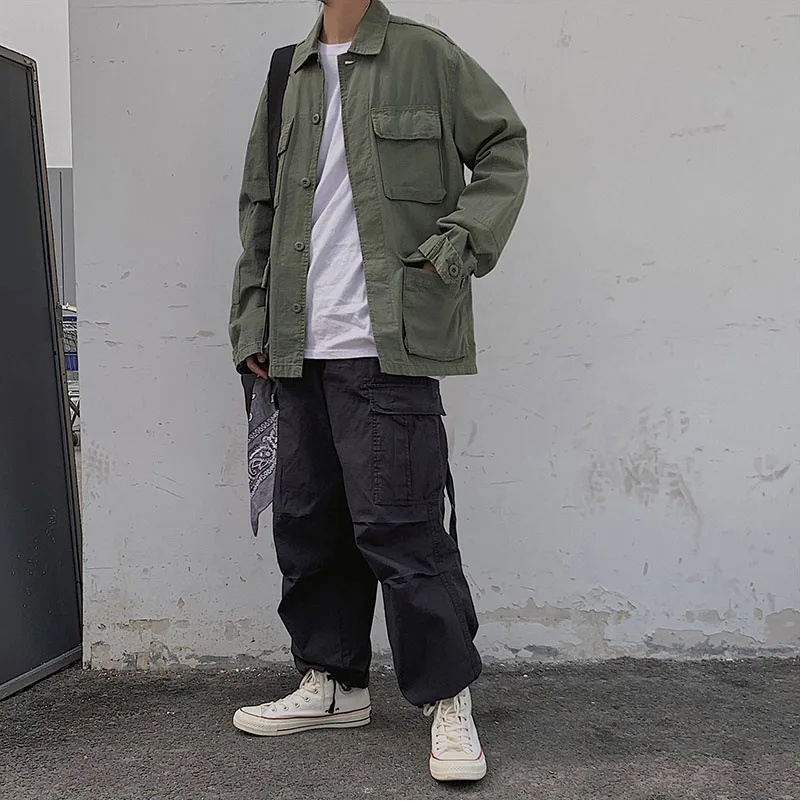 2019 Vyrų Japonija Stilius Derliaus Mados Atsitiktinis Palaidų Multi-kišenės, Krovinių Striukės Vyrų Streetwear Hip-Hop Kailio Viršutiniai drabužiai